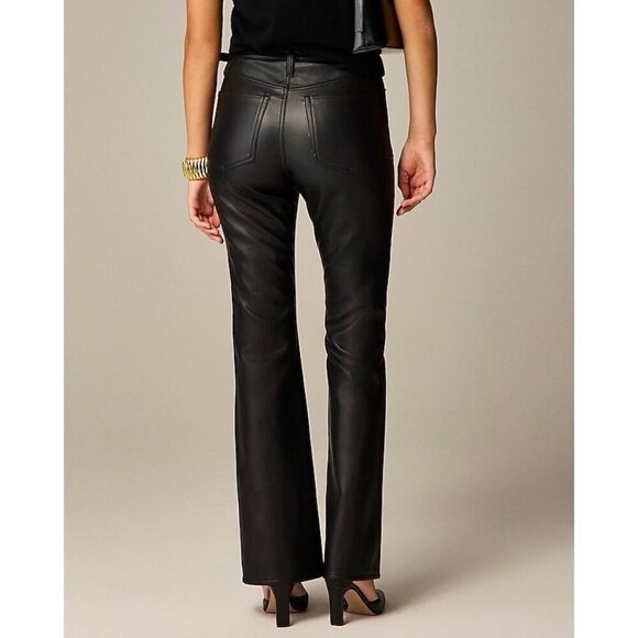 J Crew Womens High Rise Bootcut Pant Sz 32 Black Faux Leather Y2k Retro Flare - Picture 1 of 8